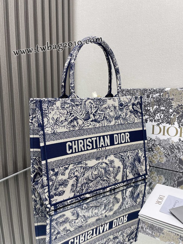 Dior专柜新款TOTE包迪奥高仿原单经典经典蓝虎中号购物袋手提托特包 djfk1377